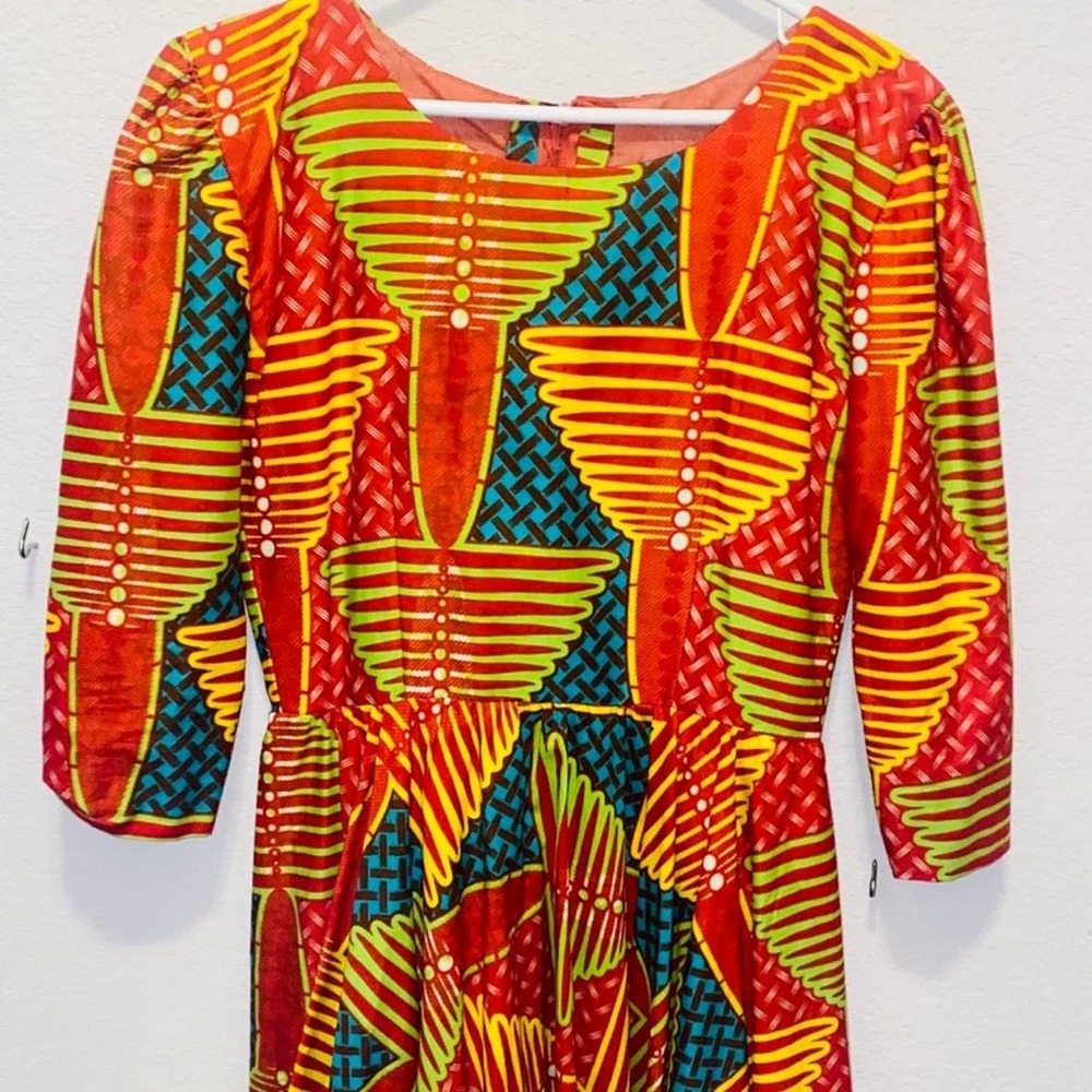 Handmade Abstract Print Cottage /Praire Core Dress.  Tribal Design Party Dress